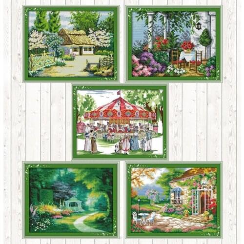 Romantic Backyard Garden Embroidery Kits Cross Stitch Package DIY Crafts 14ct 11ct Count Canvas Needlework Embroidery Patterns