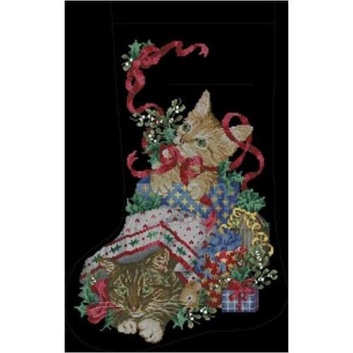 Christmas kitten socks Patterns Counted Cross Stitch 11CT 14CT DIY Cross Stitch Kits Embroidery Needlework Sets home decor