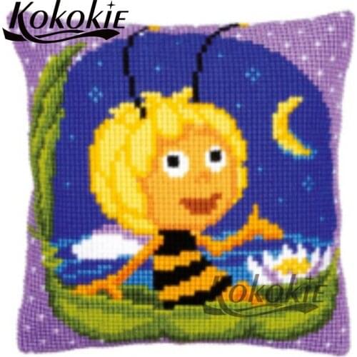 Cross stitch kits honeybee printed embroidery yarn pillowcase knitting needles kit for pillowcase embroider needlework kits
