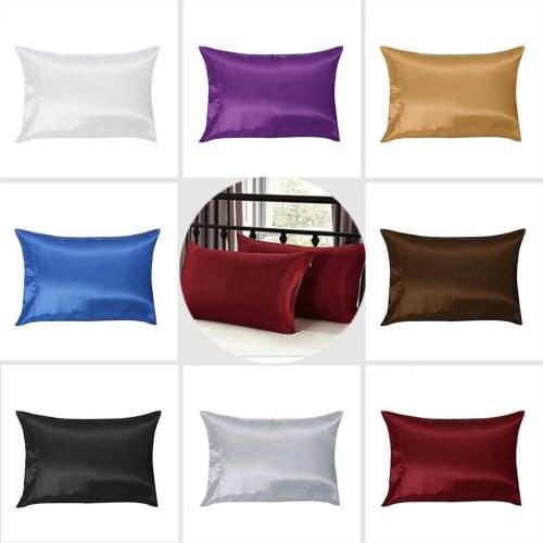 2019 Newest Hot Solid Silk Pillow Case Cover Pillowcase Standard Queen Size 2Pcs