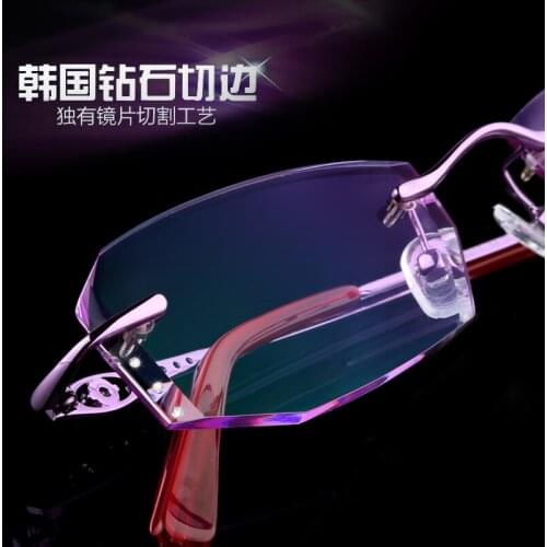 Rimless glasses, diamond trimming glasses fashion woman beautiful temperament prescription glasses myopia hyperopia 52