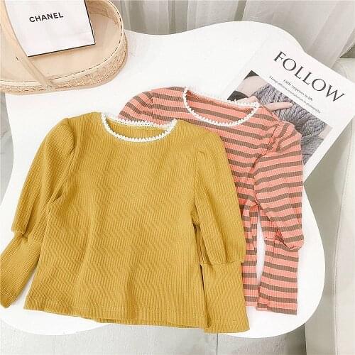 Fashion Girls Autumn T-shirt Baby Infants Kids Children Long Sleeve O-neck Striped Tops T-shirts Basic Tee ADK399
