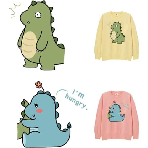 Couple Cartoon Dinosaur Patch Heat Transfer Vinyl Sticker Cute Iron On Transfers On Clothes Applique Washable Badge Decor DIY