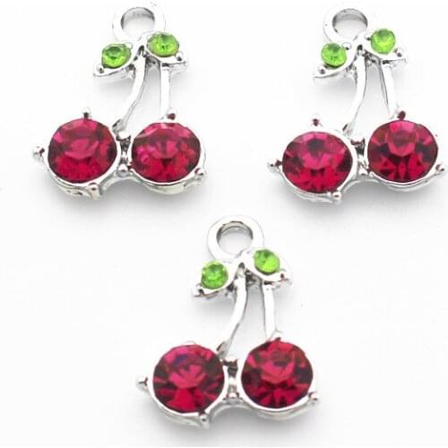20pcs/Lot CrysTal Alloy Cherry Dangle Charms Lobster Clasp Hanging For Pendant Necklace Floating Jewelry