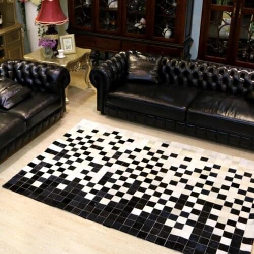 Luxury cowhide seamed square rug 140*200cm natrual cowskin chequer carpet for living room bedroom decoration American style