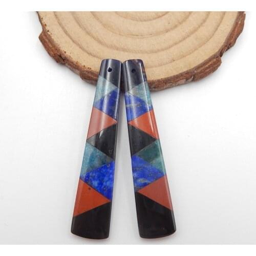 Natural Red River Jasper,Obsidian,Lapis Lazuli,Blue Apatite Intarsia Earrings bead 50x10x4mm 7g