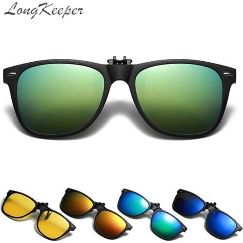 Round Clip On Polarized Sunglasses Men Driving Glasses Flip Up Lens UV Protection Photochromic Sunglasses Night Vision Glasses