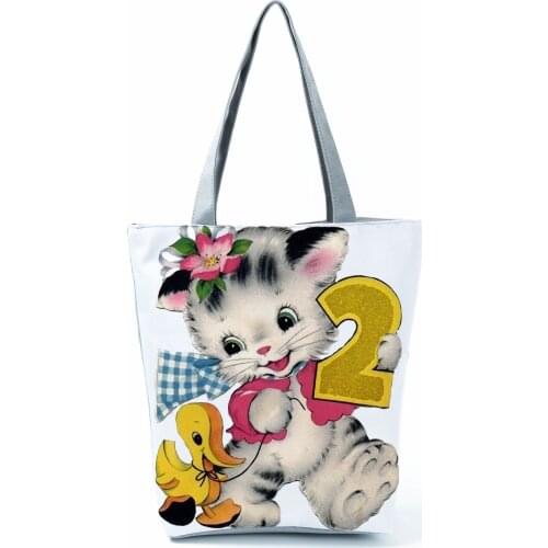 Cat Duck Printed Handbag Cute Fashion High Capacity Foldable Outdoor Beach Shoulder Bag Reusable Shopping Bag Can Custom Pattern