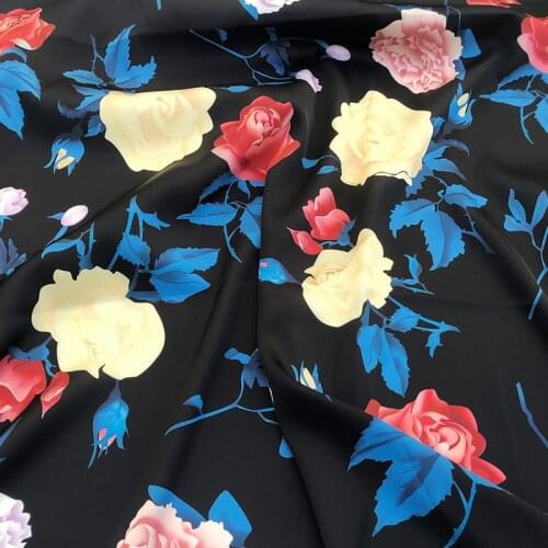 Peony Digital Printing Fabric 100% Polyester Silk Fashion Cloth for Dress Womens Clothing Design Sewing Material Cloth
