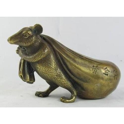 Oriental Vintage Bronze Signed statue brass copper fortune Lucky statue mouse