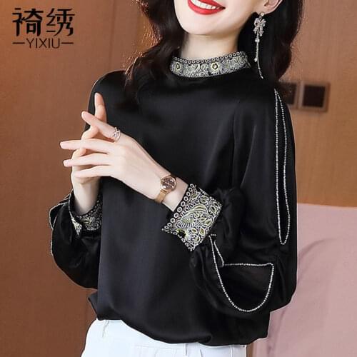 Women Blouse Embroidered Shirt Autumn Hollow Embroidered Black Loose Shirt for Women Blusas Ropa De Mujer
