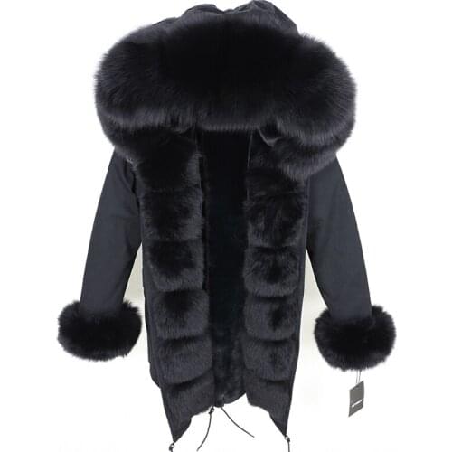 MENINA BONITA 2021 Winter Jacket Women Real Fur Coat Natural Fox Fur Collar Hood Loose Long Parkas Big Fur Outerwear Detachable