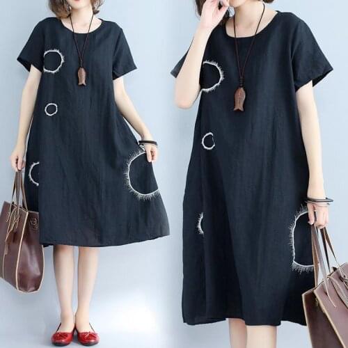 Women Casual Cotton Linen Dress New 2021 Summer Vintage Print O-neck Ladies Elegant Midi Dresses Bodycon Party Vestidos Y291