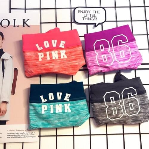 Pink cute letter sports pure cotton fabric sexy low waist no trace womens triangle thong T-pants