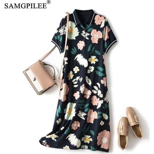Summer Dress For Women Elegant Casual Polo Collar Cotton Print College Wind Over The Knee Short Sleeve Plus Size Dresses Woman