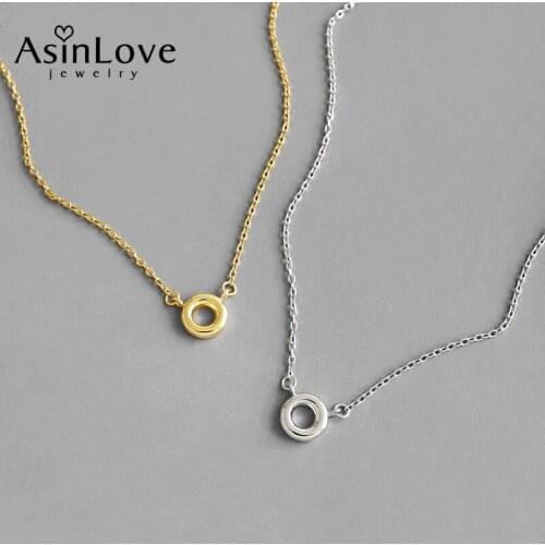 AsinLove 925 Sterling Silver Geometric Circle Pendant Necklace Minimalist INS Style 18K Gold Round Necklaces for Women Jewelry