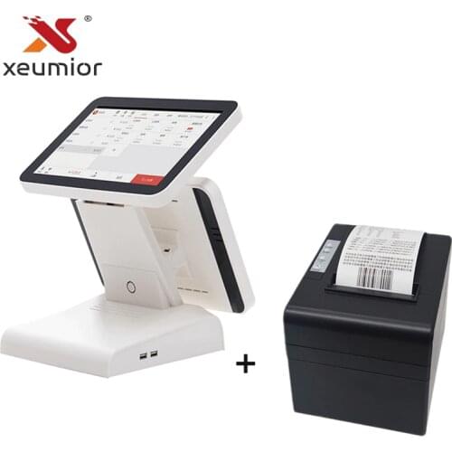12" All In One Touch Dual Screen Android POS System POS Machine Software with Printer For Restaurant and Supermarket