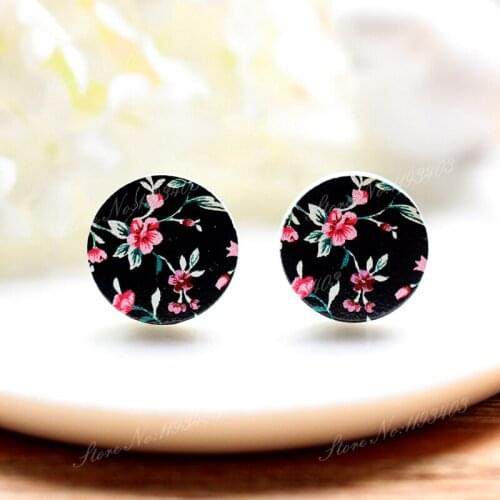 16mm Flower Round High Quality Photo Wood Laser Cut Cabochon to make Rings, Earrings,Bobby pin,Necklaces, Bracelets-(WEH-316)