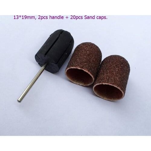 13*19 mm,20PCS nail Sanding Bands cap Manicure File Tools + 2PCS Nail Salon Rubber Grips handle Drill Nail Drill Machine