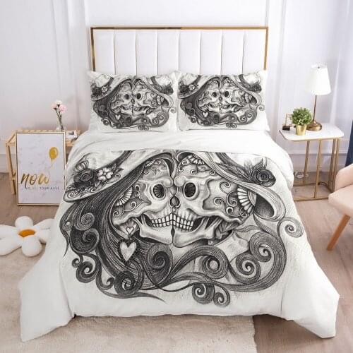 3D Skull Custom Bedding Sets Pencil Draw White Duvet Quilt Cover Set Bed Linens King Queen Full Double Twin Size Bedsheet