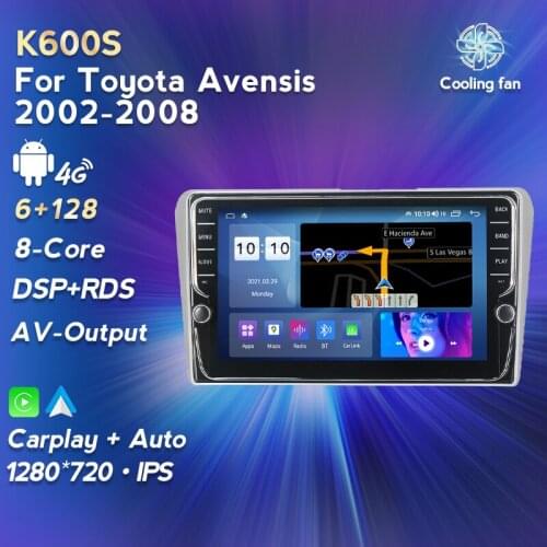 Android 11 Car multimedia player for Toyota Avensis 2002-2008 Car Audio DSP RDS 8-Core Auto CarPlay IPS 1280x720