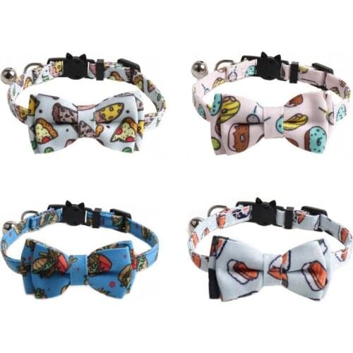 Pet Bowknot Printed Cat Necklace Detachable Collar Pizza Donut Cat Cat Collar with Bell Dog Pet Accessories