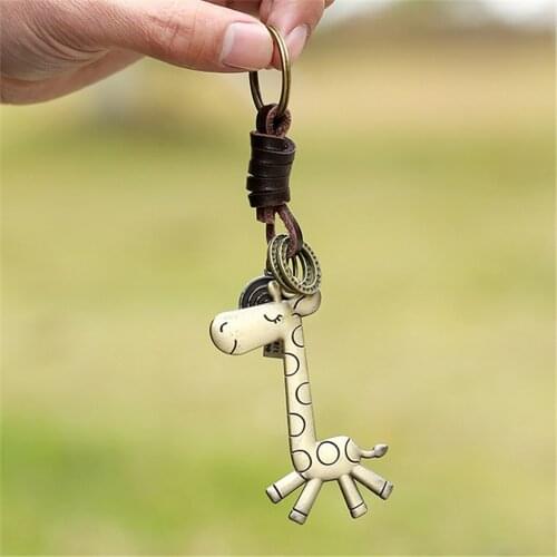 Keychains Cute Giraffe Vintage Leather Keychains for Women Car Key Chain 2021 New Fashion Jewelry Gift Accessories Drop Shipping