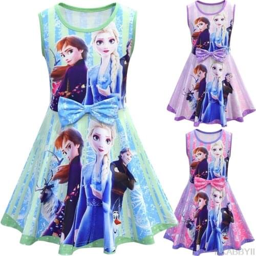 Disney Frozen Girls Summer Childrens Vest Dress Cotton Childrens Clothing Girl Baby Dress Sleeveless Elsa Dresses