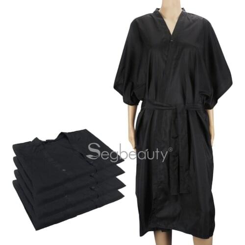 Segbeauty Long Spa Massage Robe Kimono Bath Gown Smock Cape Dress Hair Dye Shampoo Makeup Client Apparel Uniform_Black
