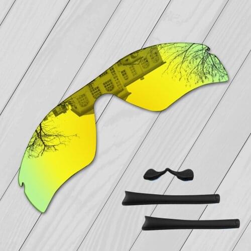 E.O.S Black Ear Socks Nose Pads Rubber Kit + 24K Golden Polarized Replacement Lenses for Oakley Radar Path Sunglasses