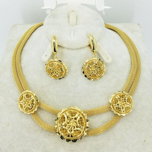 HOT Fashion wedding Dubai Africa Nigeria African Jewelry set gold-color necklace Earrings romantic woman Bridal Jewelry Sets