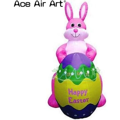 Hot selling Easter inflatable replica model ,3m H inflatable pink bunny with Easter egg for sale
