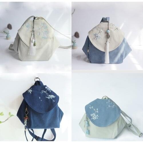 1pcs Handwork Summer Retro Embroidery Chinese Style Ancient Hanfu Decor Canvas Backpack Student School Bag Women Girl Gift