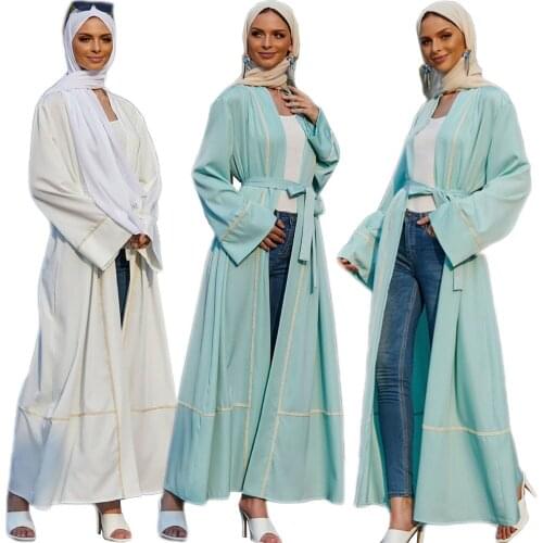 Middle East Muslim Women Ramadan Open Kimono Abaya Kaftan Arabic Dubai Islamic Clothing Turkish Maxi Robe Cardigan Spring Summer