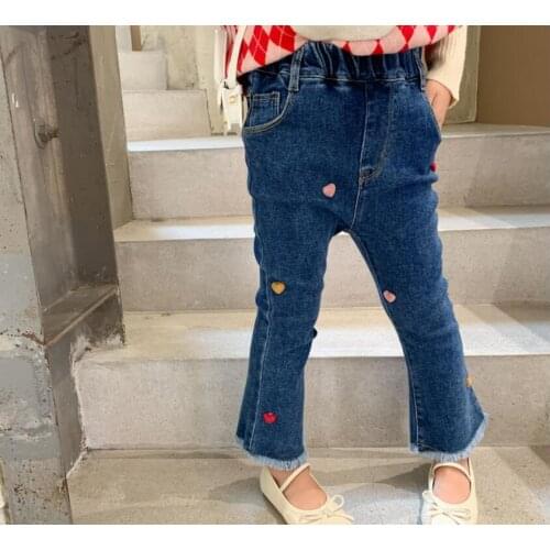 2021 Baby Kids Fall Jean Love Pattern Pants, Children Cute Trousers 6 pieces/lot, Wholesale