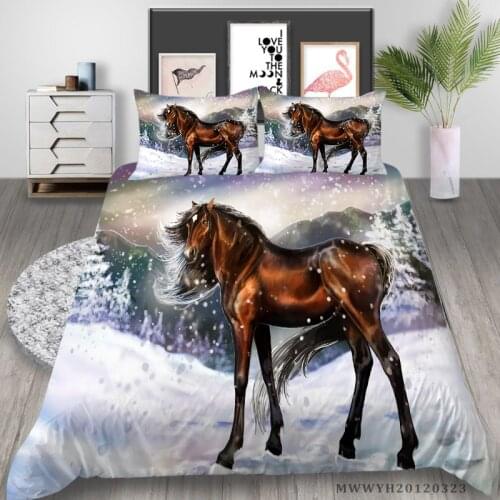 3D Horse Print Bedding Set Queen Size Duvet Cover Set Natural Scenery Beautiful Bedroom Comforter Cover Set