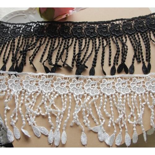 Wholesale 10cm wide Black White Polyester Embroidered Garment Accessory Lace Trim Lace Tassel Fringe Z579
