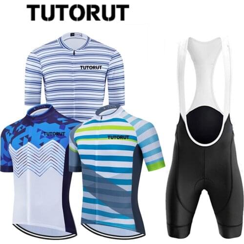 TUTORUT Professional Summer New Cycling Clothing Suit Short-sleeved Breathable Bib Cycling Clothing Sportswear Quick-drying