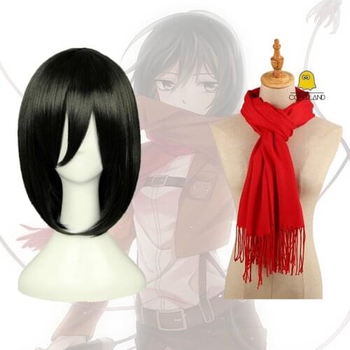 Mikasa Ackerman Cosplay Wig Black Heat Resistant Hair Attack on Titan Mikasa Akkaman Wig for Women Wig Cap Halloween Party Wig