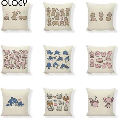 Animal Bee Pig Fox Print Cotton Linen Cushion Cover Pillowcase Home Living Room Sofa Chair Decorative Pillow Cover 45X45CM