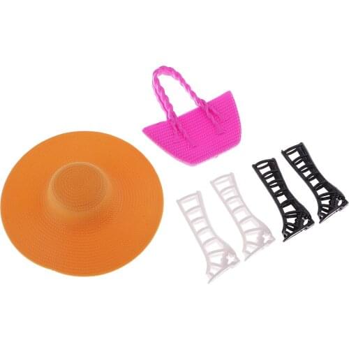6pcs Shoes Sandal Cap Hat Bags for Baby Clothes Beach Summer Dress Up Clothing Accs Kid Toys