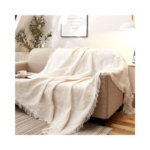 Solid White Sofa Blanket Cover Cotton Travel Blanket Airplane Jacquard Knitted Blankets With Tassel Throw Blanket For Sofa Home