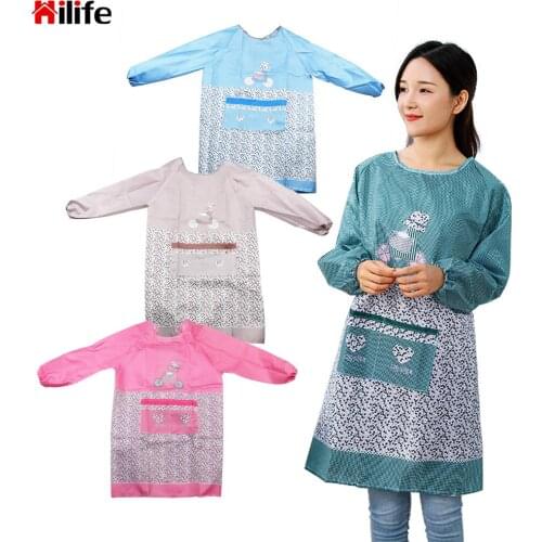 Long Sleeve Apron Waterproof Anti-fouling Dress Household Cleaning Tool Anti-oil Little Flowers