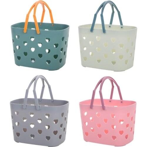 Portable Shower Caddy Tote Heart Shaped Hollow Plastic Storage Basket with Handle Box Organizer Bin for Bathroom Pantry Bag