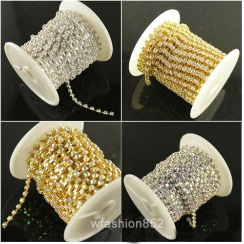 Ss6-ss38 clear Rhinestones cup Chain single Row 10Yards/1roll silver metal sparse Rhinestone Trimming DIY sewing accessoriesrd