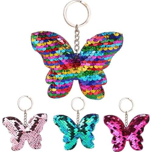 Sparkling Sequins Butterfly Pendant Keychain Car Key Ring Holder Hanging Decor