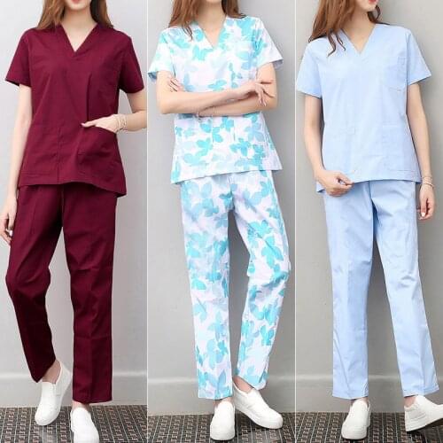 Viaoli women and men nurse Uniforms Nursing Scrubs Clothes Short Sleeve coat Doctor Clothing Brush hand clothing blue purple