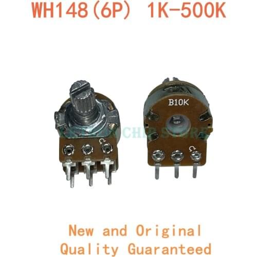 1pcs WH148 B1K B2K B5K B10K B20K B50K B100K B500K 6Pin 15mm Shaft Amplifier Dual Stereo Potentiometer 1K 2K 5K 10K 50K 100K 500K