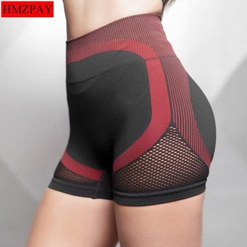 Vertical Bodybuilding Tight Elastic Hit Color Hollow Beautiful Buttocks Gym Sexy Fitness Sports Yoga Shorts Summer Women