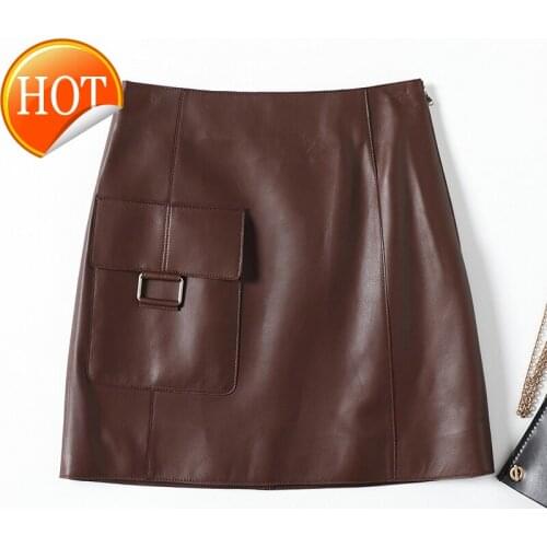 Autumn 2020 new leather skirt womens fashion sheepskin skirt full hip skirt short skirt suit skirt slim fit